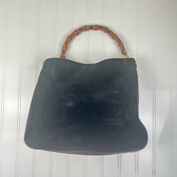 Gucci Black Suede Shoulder Bag with Bamboo Handle - Picture 4 of 11